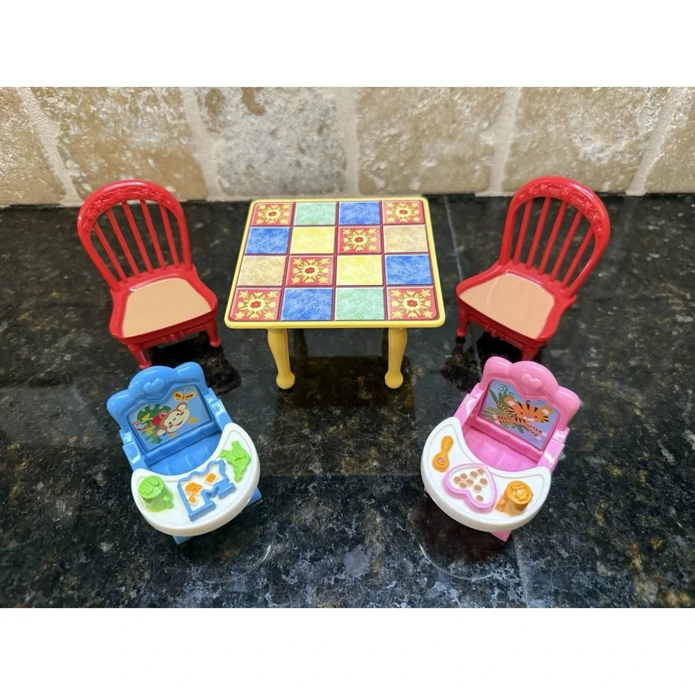 Fisher-Price Loving Family Dollhouse Dining Table with 2 Red Chairs & Baby Seats